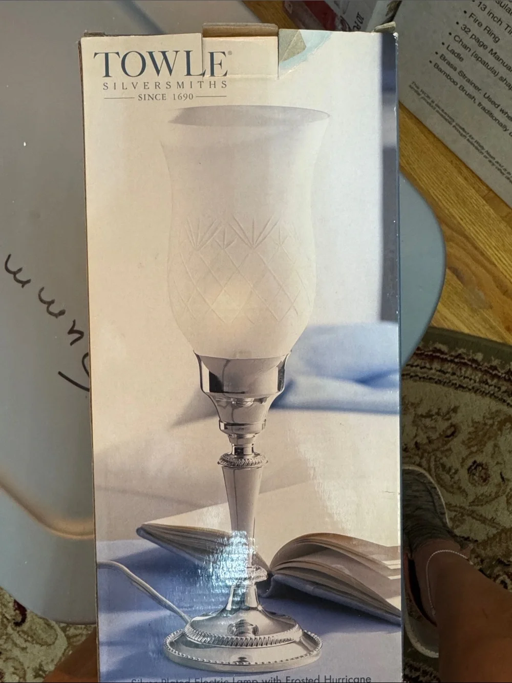 Towle Frosted Glass Hurricane Lamp with Silver-Tone Base